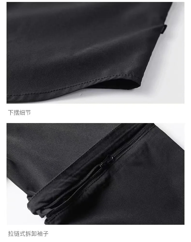 Men's Techwear Button Up Shirt Oversized Streetwear Harajuku Hip Hop Shirts Detachable Sleeve Black Tooling Button Up Blouse - Ghost District