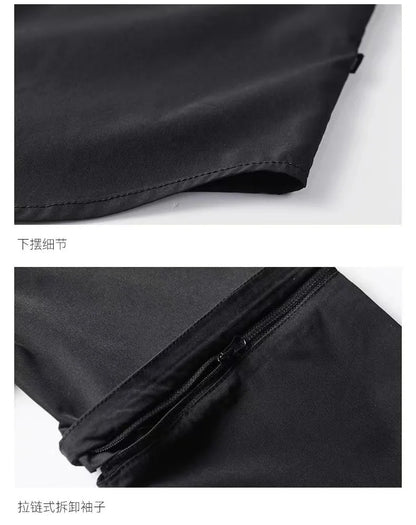 Men's Techwear Button Up Shirt Oversized Streetwear Harajuku Hip Hop Shirts Detachable Sleeve Black Tooling Button Up Blouse - Ghost District