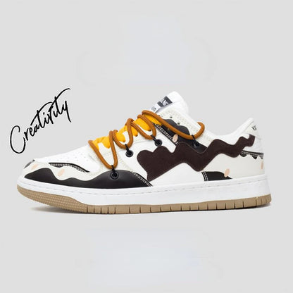 Women Shoes Men Retro Street Heart Pattern Skateboard Shoes Y2K Fashion Sneakers Couple Students Outdoor Sports Casual Shoes - Ghost District