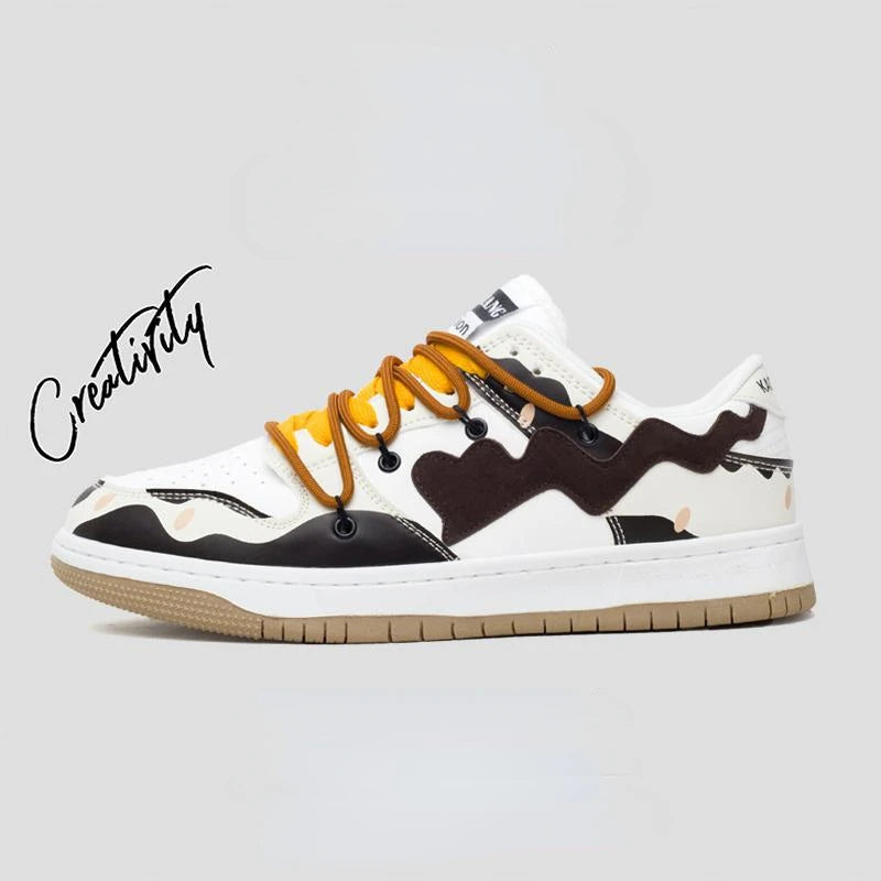 Women Shoes Men Retro Street Heart Pattern Skateboard Shoes Y2K Fashion Sneakers Couple Students Outdoor Sports Casual Shoes - Ghost District