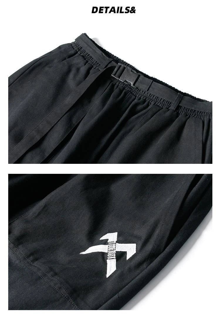 Techwear Ribbons Tactical Cargo Baggy Pants Jogger Men Casual Letter Hip Hop Teenager Sweatpants Joggers Cropped Pants For Men - Ghost District