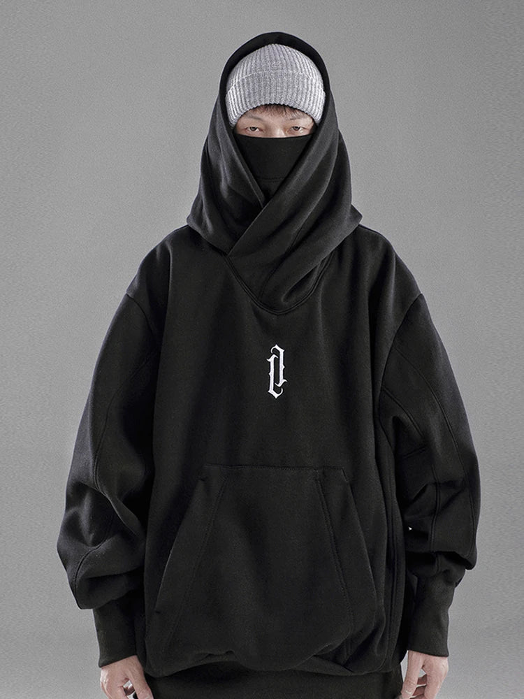 Embroidery Turtleneck Sweatshirt For Men Japanese Ninja Hoodies Autumn Hip Hop Fleece Pocket Streetwear Oversized Y2K Hoody Ghost District