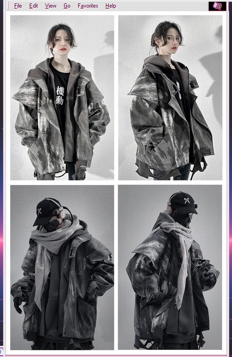 Unisex High Street Functional Cargo Jacket Techwear Fake two-piece Tactical Windbreaker Coats Streetwear Men's clothing Oversize - Ghost District