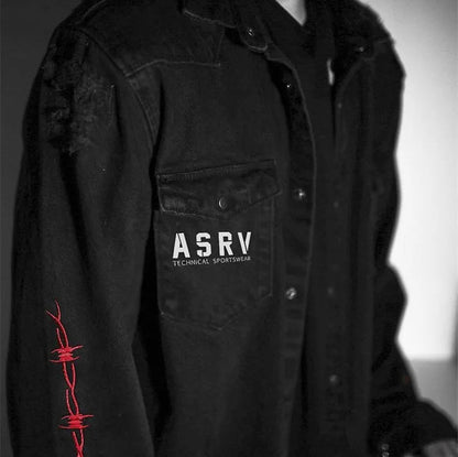 Mens Gym Trend Denim Jacket Techwear Jeans Jackets Causal Fitness Man Loose Clothing Outerwear Coat Cotton Sports Sweatshirt Ghost District