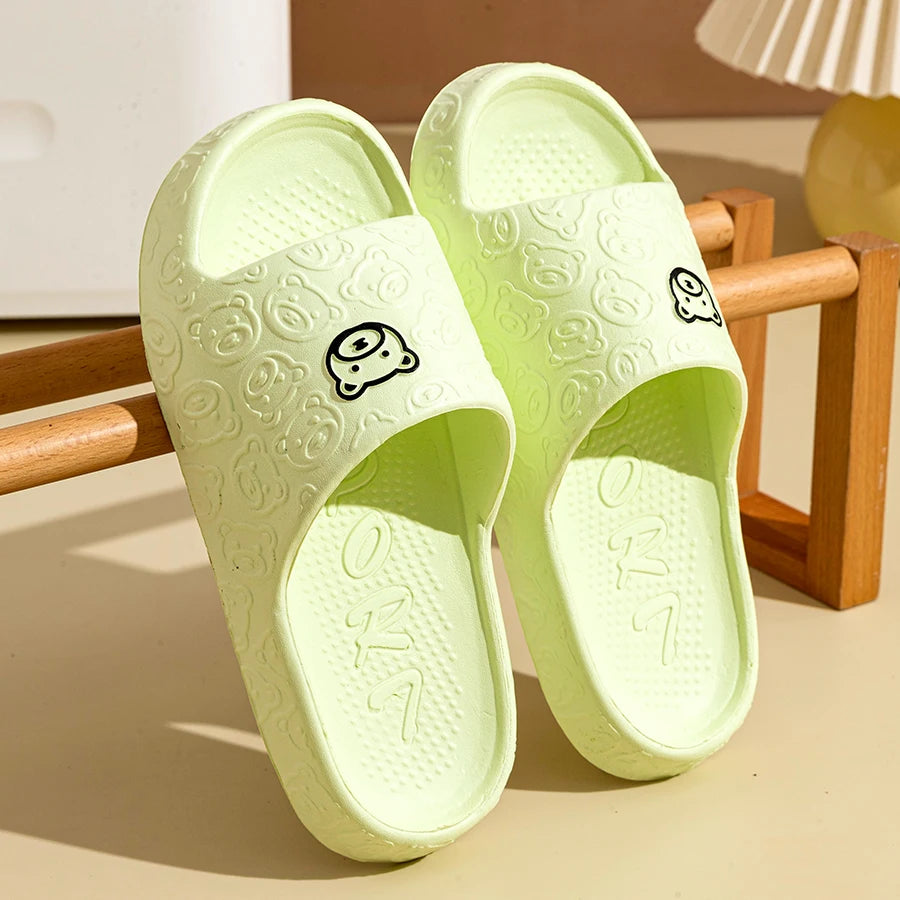Summer Fashion Men's Slippers Printting Little Bear Sandals Indoor Bathroom Non-slip Soft Women Dormitory Casual Shoes Couple Ghost District