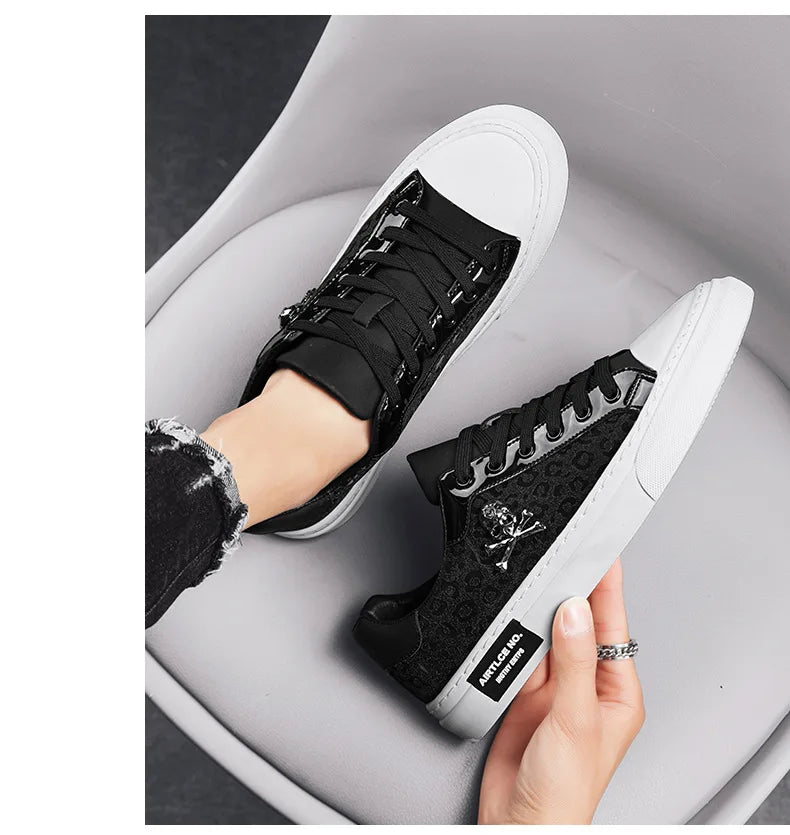 Trend Designer Casual Shoes for Men Street Tinsel Skulls Flats Vulcanized Fashion Brand Luxury Sneakers Jogging Man Sport Shoes - Ghost District