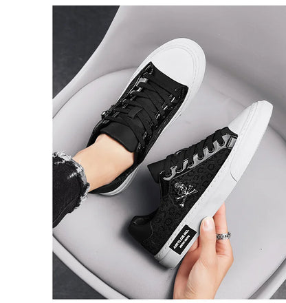 Trend Designer Casual Shoes for Men Street Tinsel Skulls Flats Vulcanized Fashion Brand Luxury Sneakers Jogging Man Sport Shoes - Ghost District