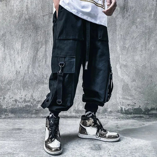 Techwear Ribbons Tactical Cargo Baggy Pants Jogger Men Casual Letter Hip Hop Teenager Sweatpants Joggers Cropped Pants For Men - Ghost District