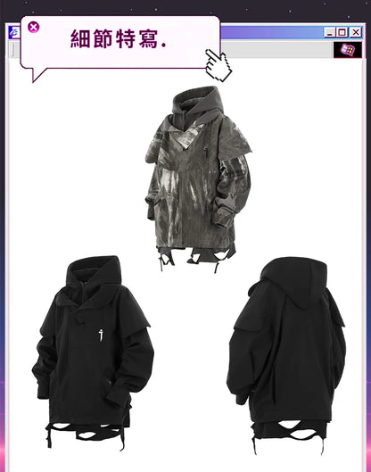 Unisex High Street Functional Cargo Jacket Techwear Fake two-piece Tactical Windbreaker Coats Streetwear Men's clothing Oversize - Ghost District