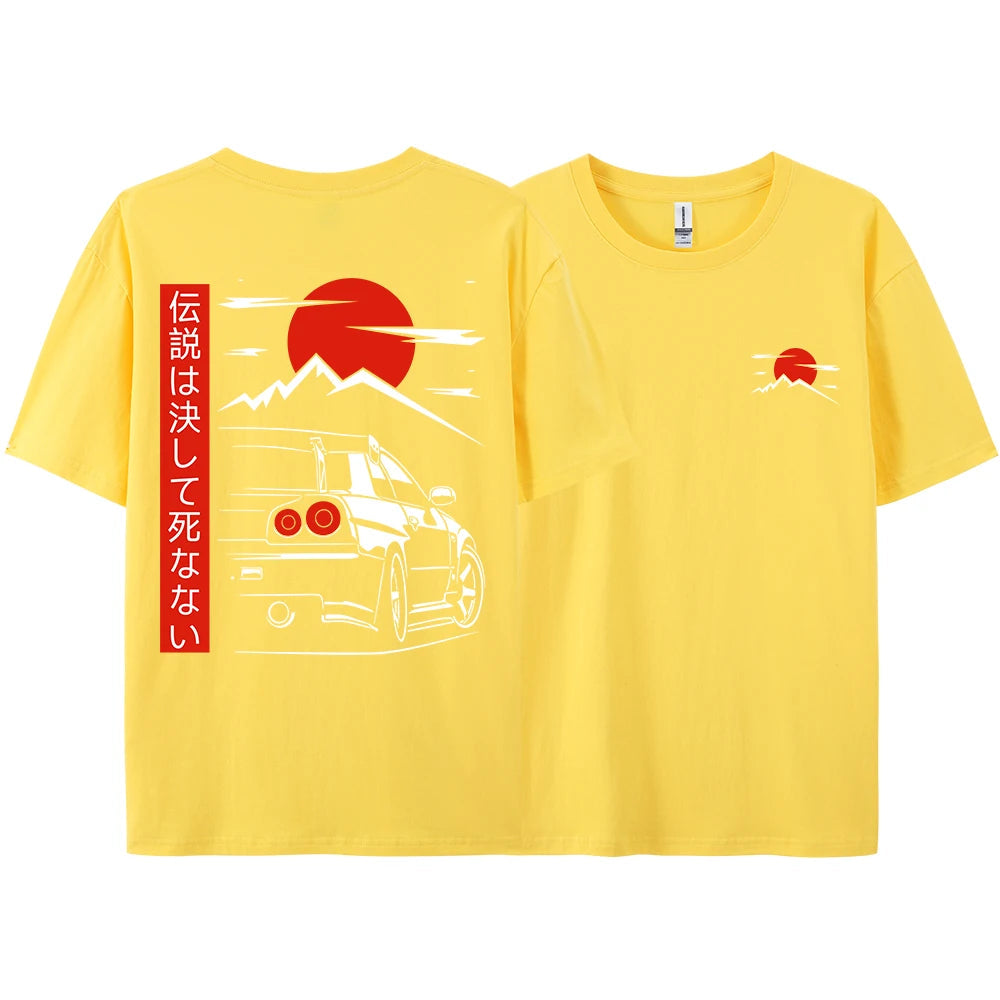 Japanese Style Car JDM Culture GTR Racing T Shirts Men Women Street Wear Original Design Oversized 100% Cotton Couple Tops Tees - Ghost District