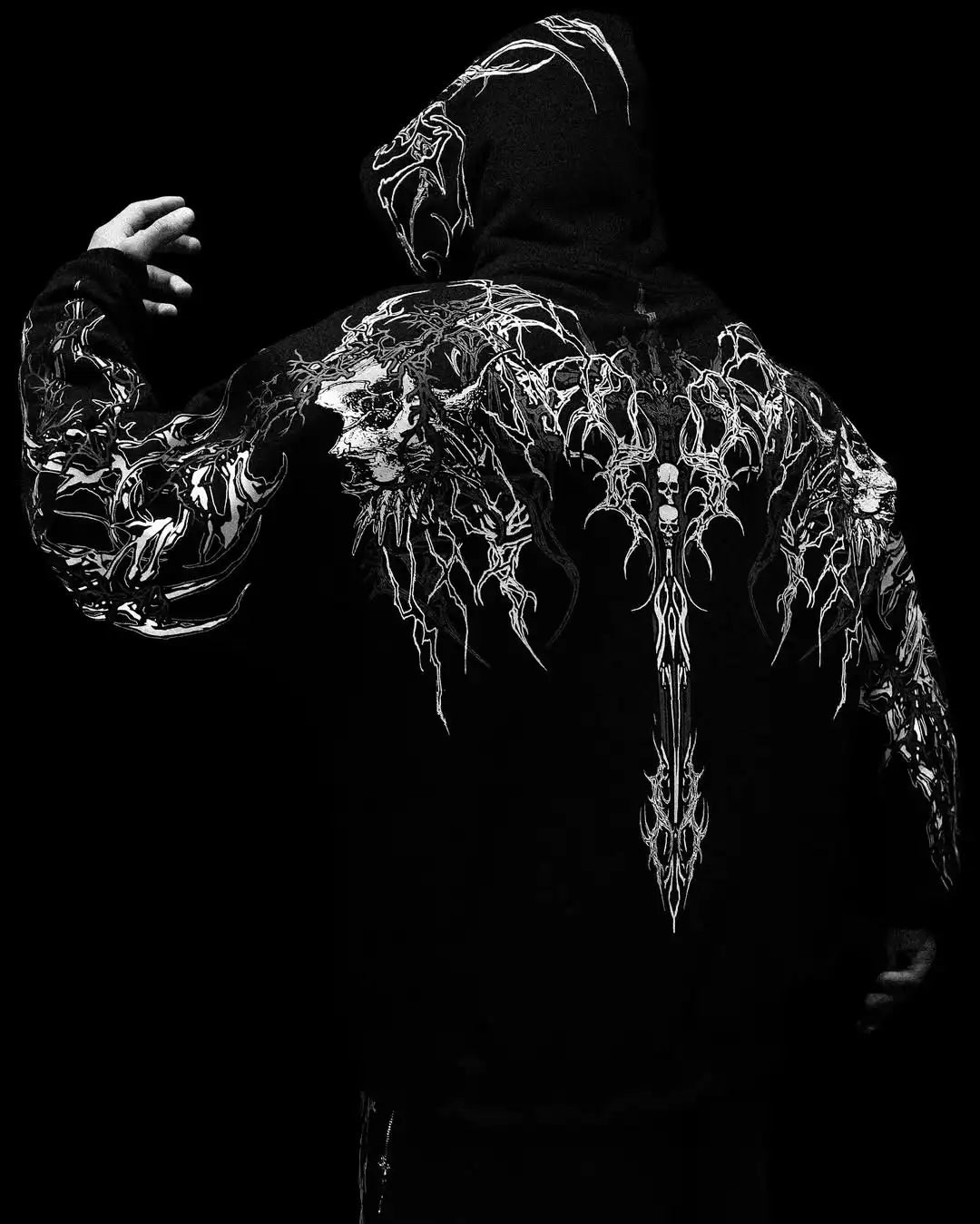 American High Street Fashion Clothing Street Hip-hop Retro Striped Fashionable Loose Zipper Hoodie Harajuku Casual Sweatshirt Ghost District
