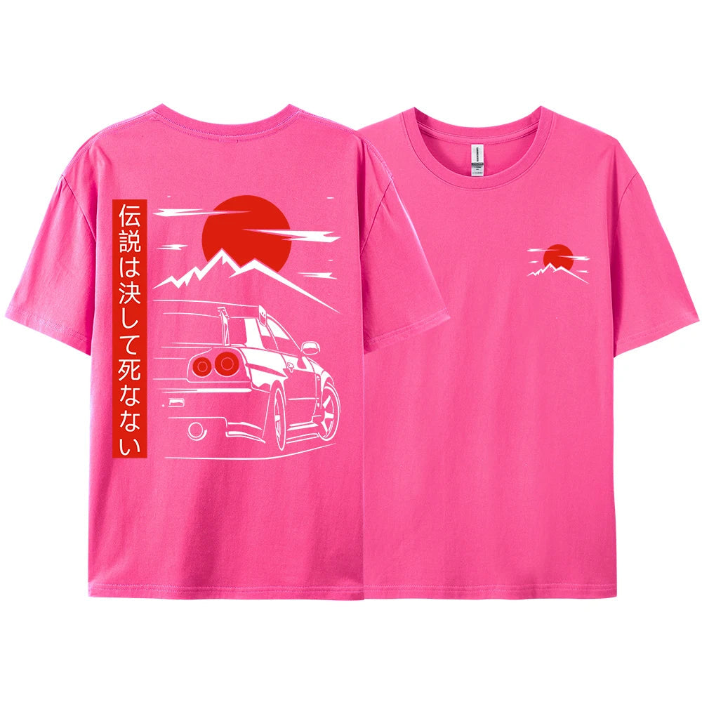 Japanese Style Car JDM Culture GTR Racing T Shirts Men Women Street Wear Original Design Oversized 100% Cotton Couple Tops Tees - Ghost District