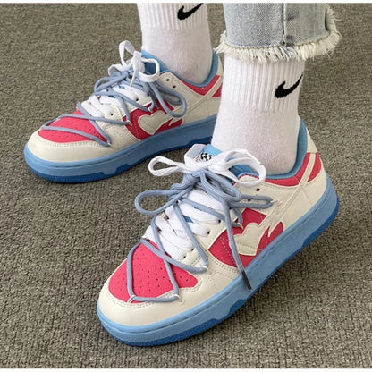 Women Shoes Men Retro Street Heart Pattern Skateboard Shoes Y2K Fashion Sneakers Couple Students Outdoor Sports Casual Shoes - Ghost District