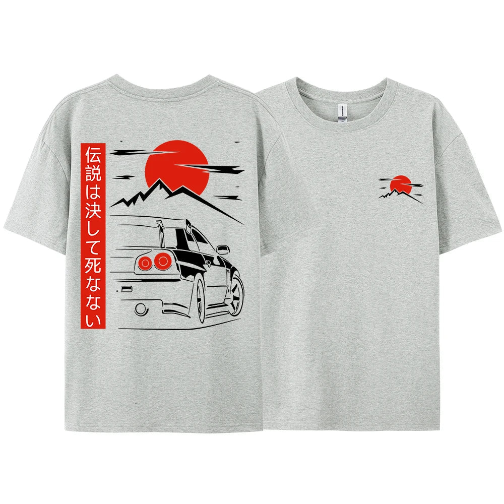 Japanese Style Car JDM Culture GTR Racing T Shirts Men Women Street Wear Original Design Oversized 100% Cotton Couple Tops Tees - Ghost District