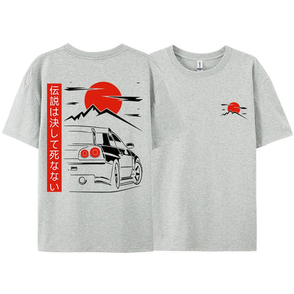Japanese Style Car JDM Culture GTR Racing T Shirts Men Women Street Wear Original Design Oversized 100% Cotton Couple Tops Tees - Ghost District