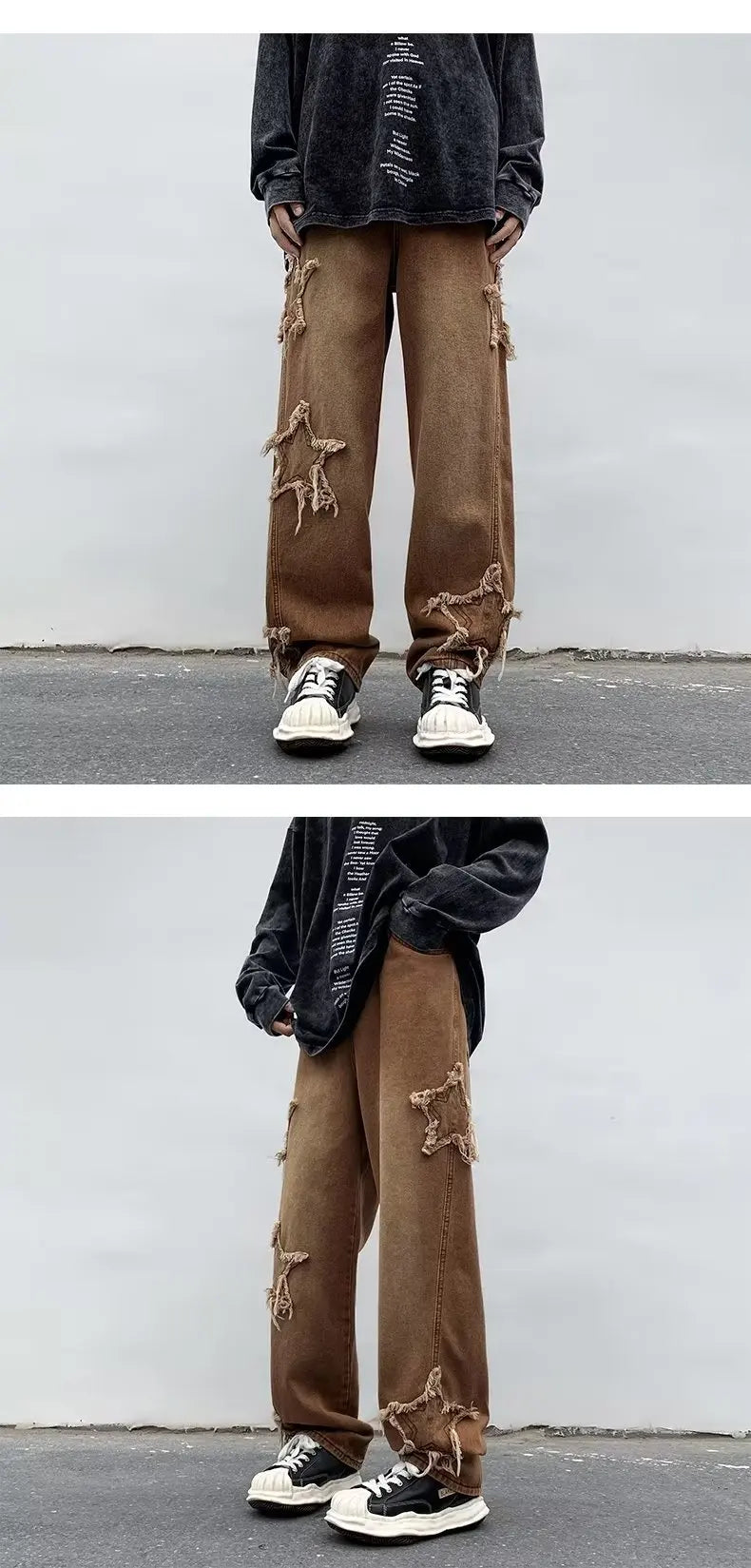 2025 New Fashion Stars Towel Embroidery Brown Men Jeans Pants Y2K Clothes Straight Hip Hop Cotton Trousers Pantalon Homme - Ghost District
