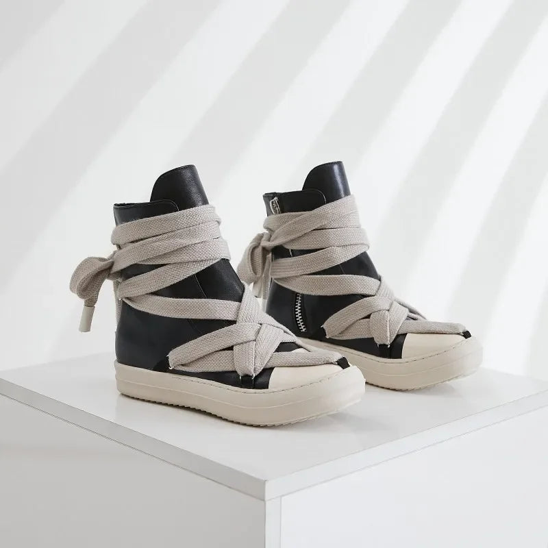 Men Woman Casual Lace-up Thick Soled Trendy Shoes,Street Motorcycle Sneakers Boots,Luxury Vintage Leather Short Boots - Ghost District