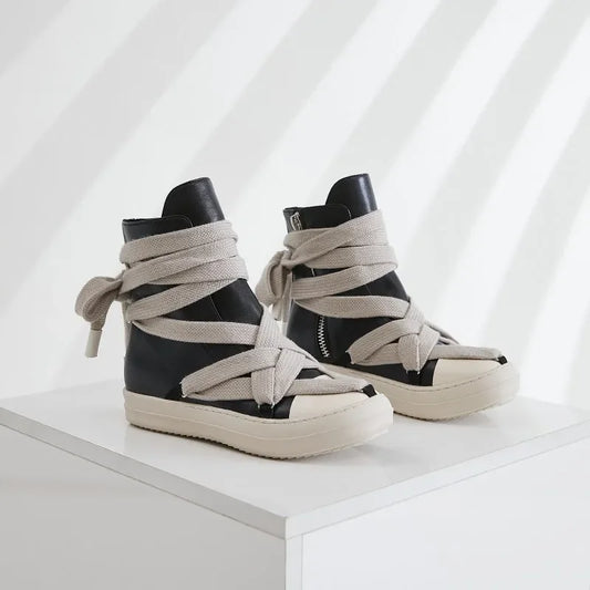 Men Woman Casual Lace-up Thick Soled Trendy Shoes,Street Motorcycle Sneakers Boots,Luxury Vintage Leather Short Boots - Ghost District