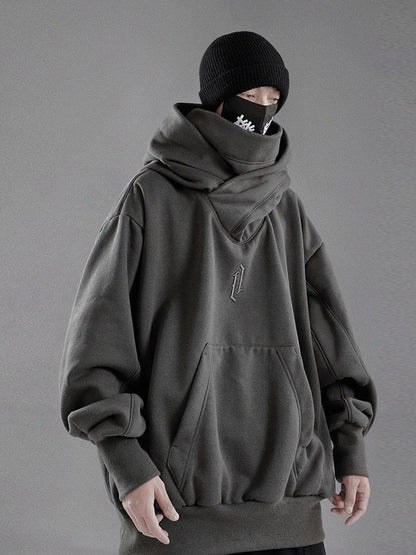 Embroidery Turtleneck Sweatshirt For Men Japanese Ninja Hoodies Autumn Hip Hop Fleece Pocket Streetwear Oversized Y2K Hoody Ghost District