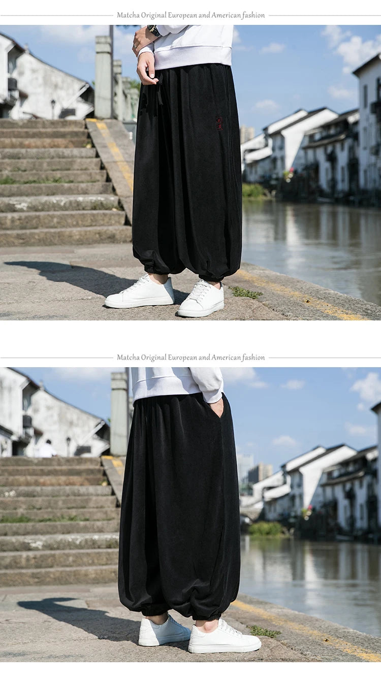 2023 Autumn Winter Pants Thickening Velvet Retro Harem Pants Men Solid Trendy Casual Wild Large Size Harajuku Jogging Trousers Ghost District