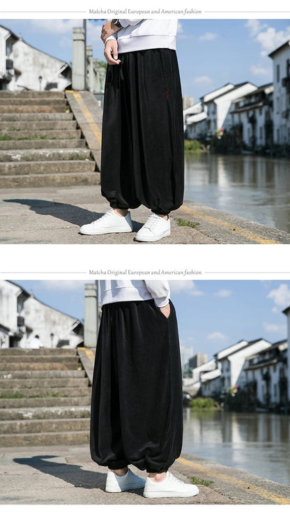 2023 Autumn Winter Pants Thickening Velvet Retro Harem Pants Men Solid Trendy Casual Wild Large Size Harajuku Jogging Trousers Ghost District