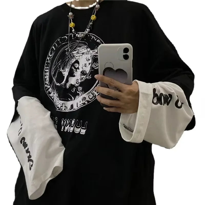 Men T Shirts autumn men Clothes anime casual Long Sleeved Oversized Y2K T-Shirt Harajuku Streetwear Academia Hip Hop tee tops Ghost District