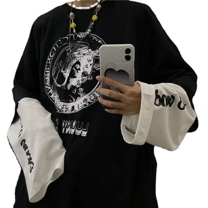 Men T Shirts autumn men Clothes anime casual Long Sleeved Oversized Y2K T-Shirt Harajuku Streetwear Academia Hip Hop tee tops Ghost District