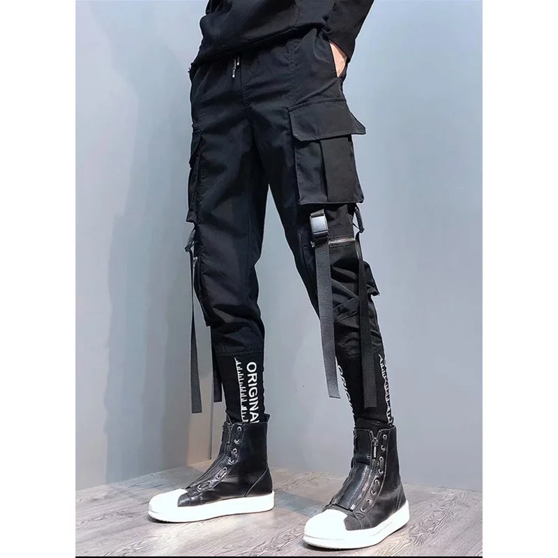 Stylish Techwear Men Cargo Pants  Hip Hop Streetwear High Street Jogger Male Trousers Ribbons Pockets Harem Pants for Male - Ghost District