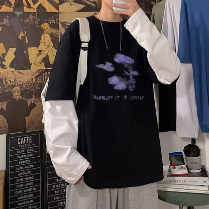 Men T Shirts autumn men Clothes anime casual Long Sleeved Oversized Y2K T-Shirt Harajuku Streetwear Academia Hip Hop tee tops Ghost District