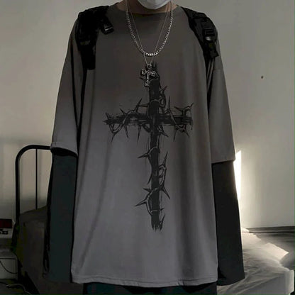 Men T Shirts autumn men Clothes anime casual Long Sleeved Oversized Y2K T-Shirt Harajuku Streetwear Academia Hip Hop tee tops Ghost District