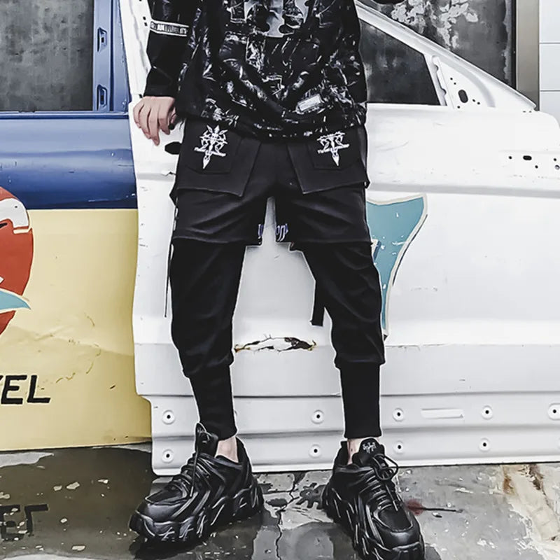 HKSH Fake Two Pieces Embroidered Legged Overalls High Street Hip Hop Dark Techwear Autumn Winter New Cargo Pants Trendy HK2900 Ghost District