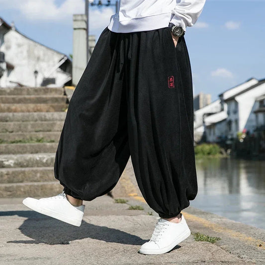 2023 Autumn Winter Pants Thickening Velvet Retro Harem Pants Men Solid Trendy Casual Wild Large Size Harajuku Jogging Trousers Ghost District