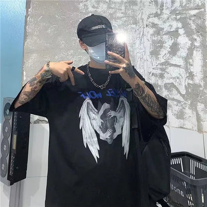 Men T-shirts 2023 Summer Streetwear High Street Gothic Skull Tshirt Loose Oversized Short-sleeved T shirt Dark Anime Men Y2k Top Ghost District