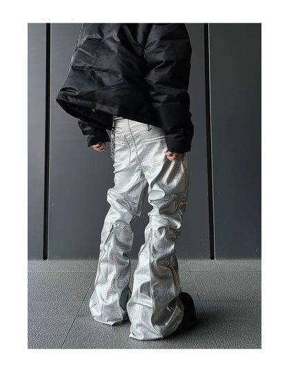 Mauroicardi Spring Autumn Cool Handsome Long Black Crocodile Print Pu Leather Pants for Men Luxury Designer Floor Length Clothes - Ghost District