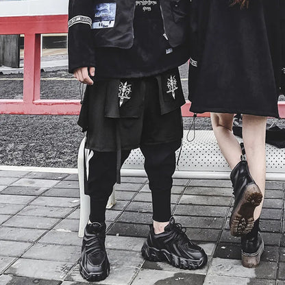 HKSH Fake Two Pieces Embroidered Legged Overalls High Street Hip Hop Dark Techwear Autumn Winter New Cargo Pants Trendy HK2900 Ghost District