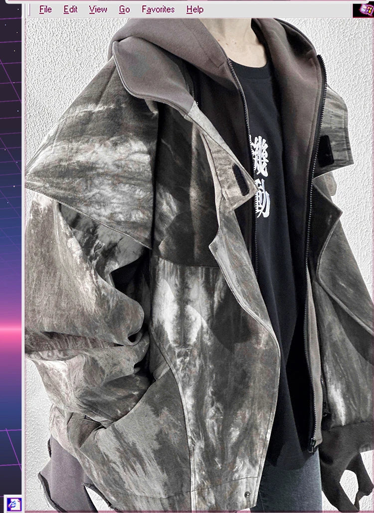 Unisex High Street Functional Cargo Jacket Techwear Fake two-piece Tactical Windbreaker Coats Streetwear Men's clothing Oversize - Ghost District