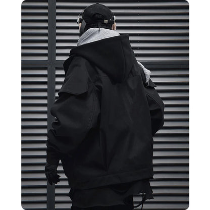 Unisex High Street Functional Cargo Jacket Techwear Fake two-piece Tactical Windbreaker Coats Streetwear Men's clothing Oversize - Ghost District
