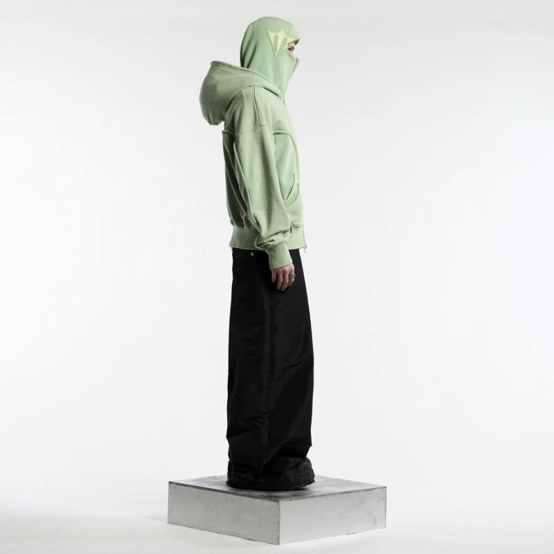 Y2K Ninja Hoodie Gothic Trendy Double Hat Design Functional Streetwear Vintage High Street Men Women Oversized Casual Pullover Ghost District