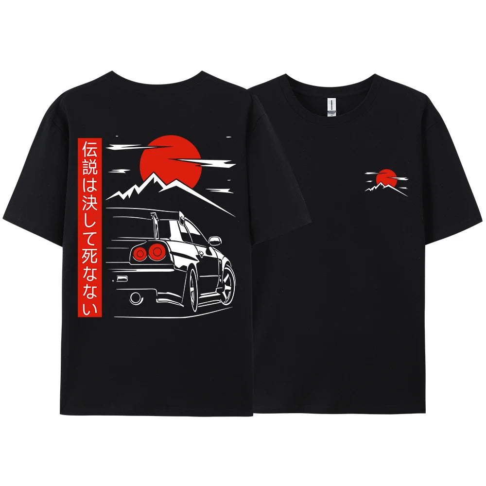 Japanese Style Car JDM Culture GTR Racing T Shirts Men Women Street Wear Original Design Oversized 100% Cotton Couple Tops Tees - Ghost District