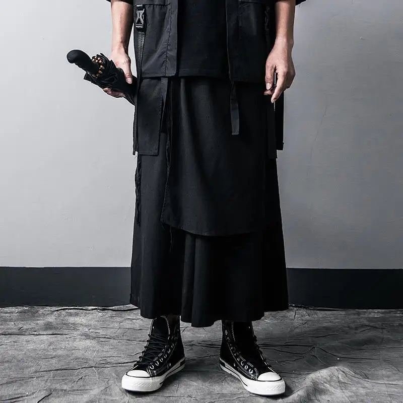 ARENS Techwear Wide Leg Pants Punk Gothic Black Trousers Male Goth Cotton Linens Summer Japanese Style Streetwear Hip Hop - Ghost District