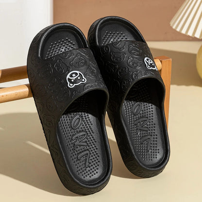 Summer Fashion Men's Slippers Printting Little Bear Sandals Indoor Bathroom Non-slip Soft Women Dormitory Casual Shoes Couple Ghost District