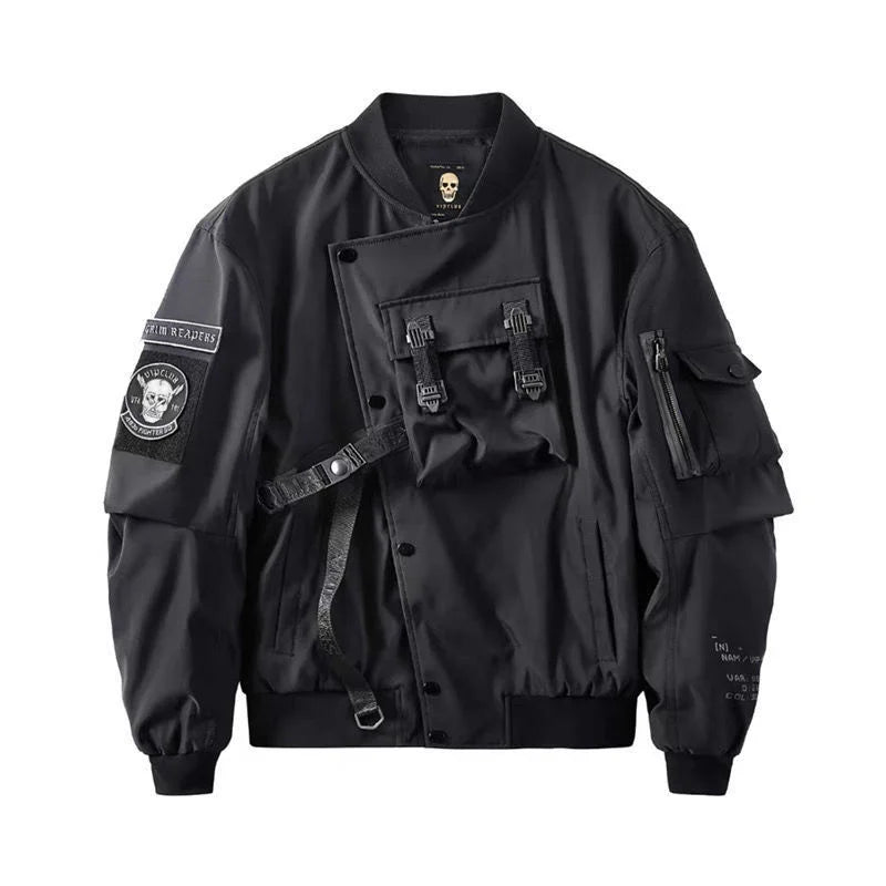 God of Death Bomber Jacket Chest Pocket Techwear Men Punk Hip Hop Tactical Streetwear Black Varsity Jackets Oversized MA1 Coats Ghost District