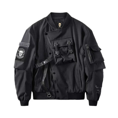 God of Death Bomber Jacket Chest Pocket Techwear Men Punk Hip Hop Tactical Streetwear Black Varsity Jackets Oversized MA1 Coats Ghost District