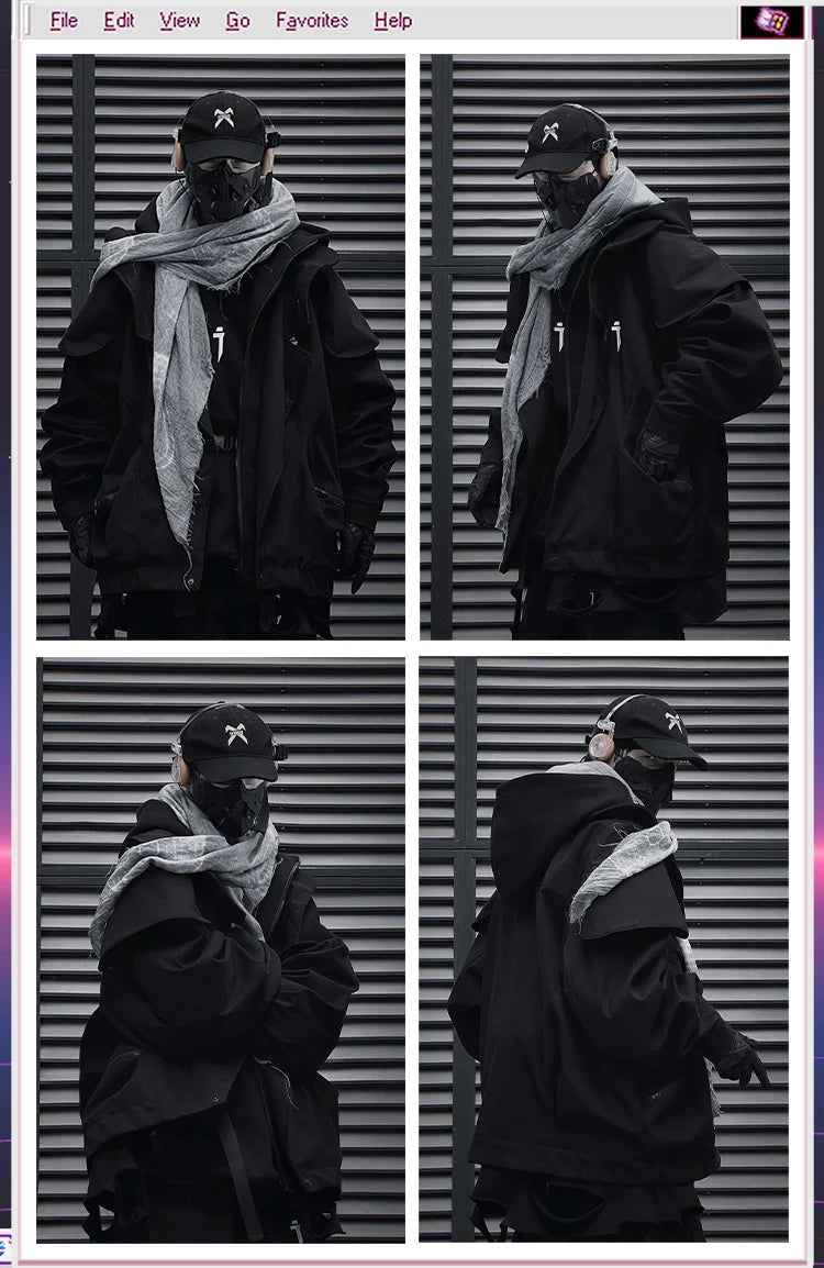 Unisex High Street Functional Cargo Jacket Techwear Fake two-piece Tactical Windbreaker Coats Streetwear Men's clothing Oversize - Ghost District