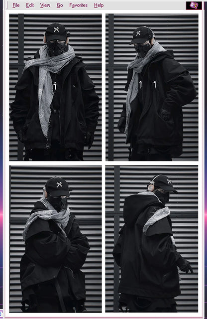 Unisex High Street Functional Cargo Jacket Techwear Fake two-piece Tactical Windbreaker Coats Streetwear Men's clothing Oversize - Ghost District