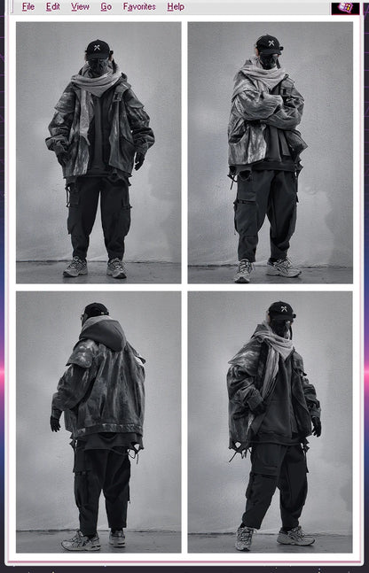 Unisex High Street Functional Cargo Jacket Techwear Fake two-piece Tactical Windbreaker Coats Streetwear Men's clothing Oversize - Ghost District