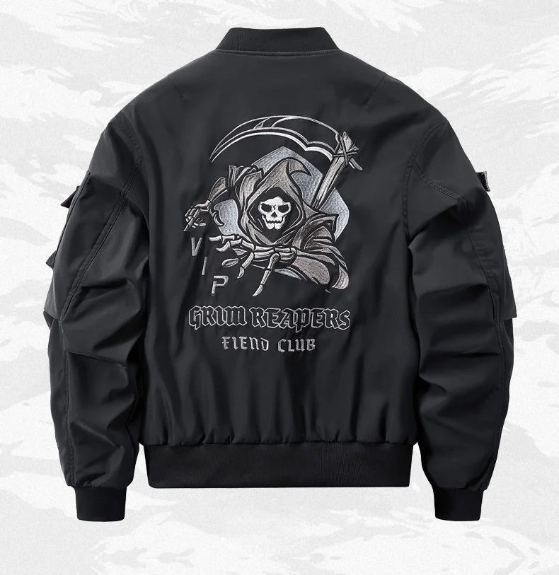 God of Death Bomber Jacket Chest Pocket Techwear Men Punk Hip Hop Tactical Streetwear Black Varsity Jackets Oversized MA1 Coats Ghost District