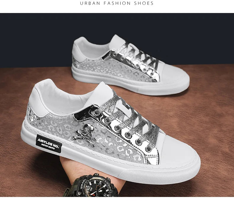 Trend Designer Casual Shoes for Men Street Tinsel Skulls Flats Vulcanized Fashion Brand Luxury Sneakers Jogging Man Sport Shoes - Ghost District
