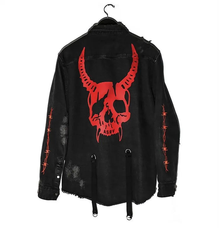 Mens Gym Trend Denim Jacket Techwear Jeans Jackets Causal Fitness Man Loose Clothing Outerwear Coat Cotton Sports Sweatshirt Ghost District