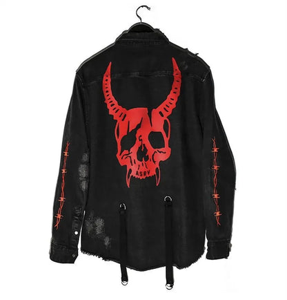 Mens Gym Trend Denim Jacket Techwear Jeans Jackets Causal Fitness Man Loose Clothing Outerwear Coat Cotton Sports Sweatshirt Ghost District